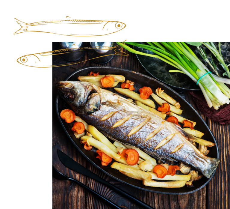 Présentation d'un plat de poisson grillé