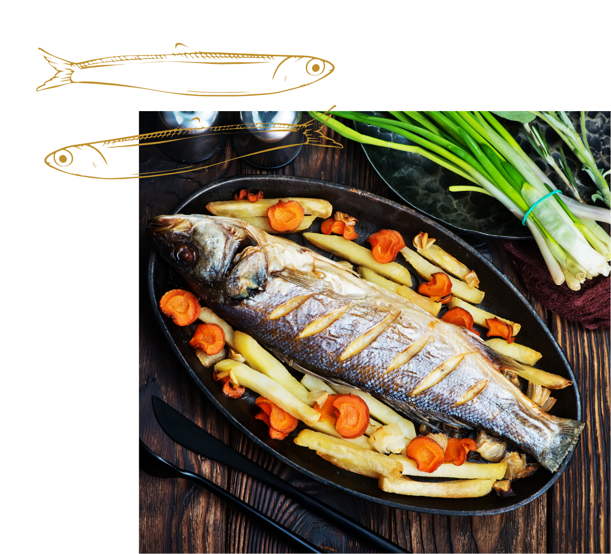 Présentation d'un plat de poisson grillé